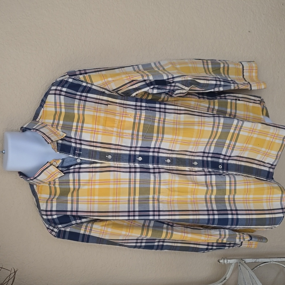 Nautica Men's Yellow and Blue Plaid Shirt